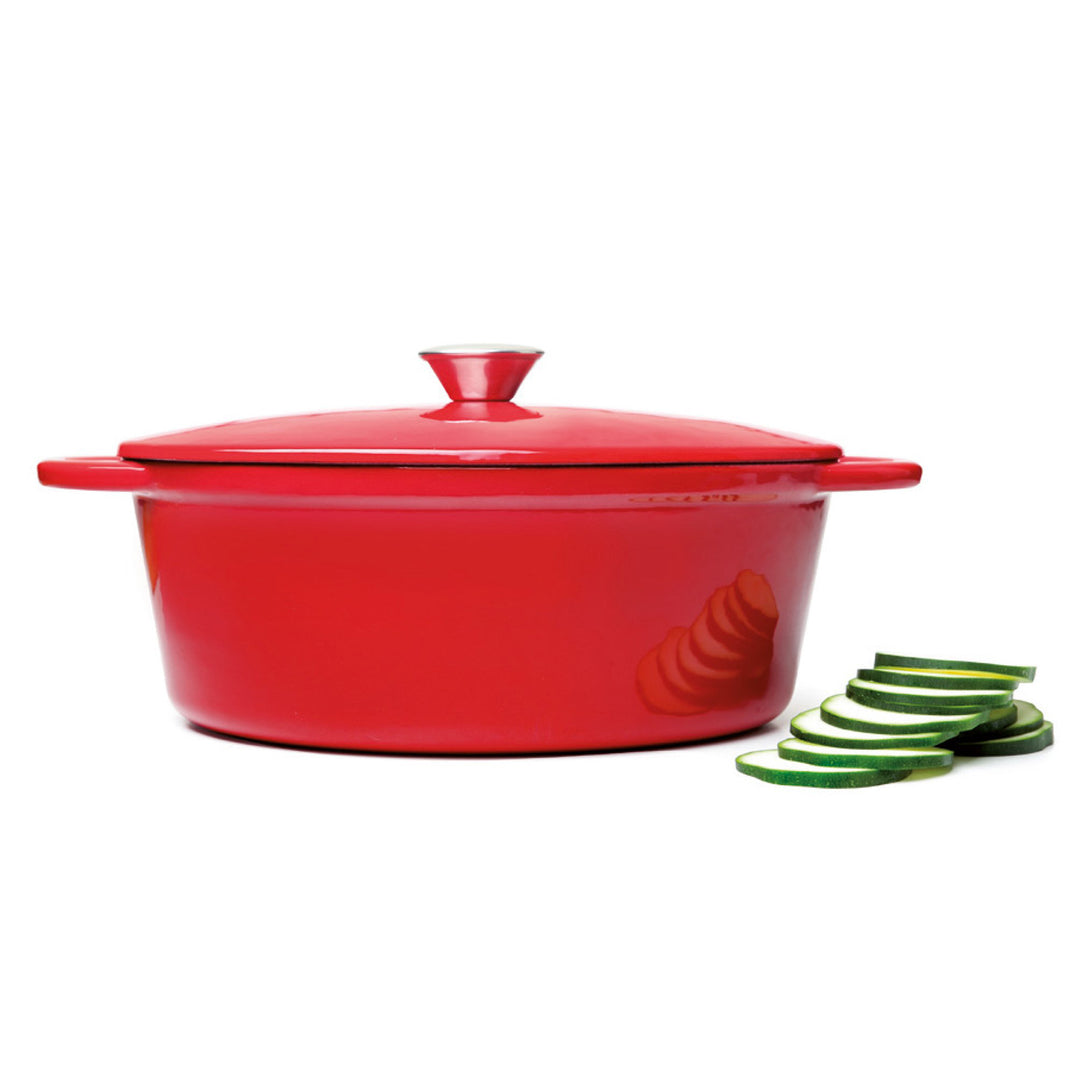 IBILI - Cocotte Ovalada de Hierro Fundido Esmaltado 3.3L  Apta Vitro e Inducción. Rojo