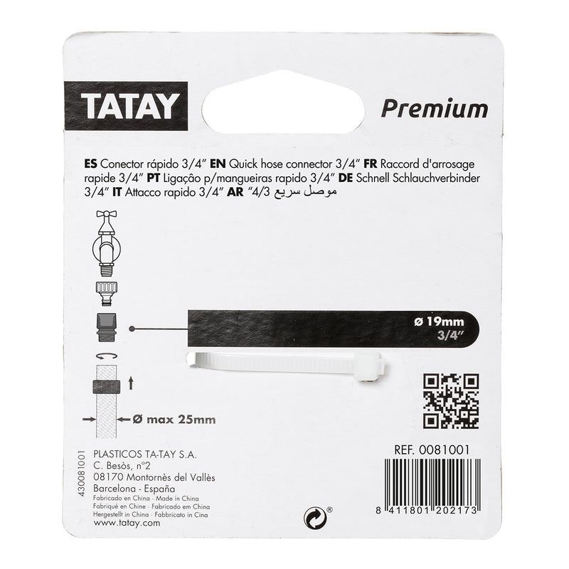TATAY Premium - Conector Rápido Universal para Mangueras de 3/4" Anti UV