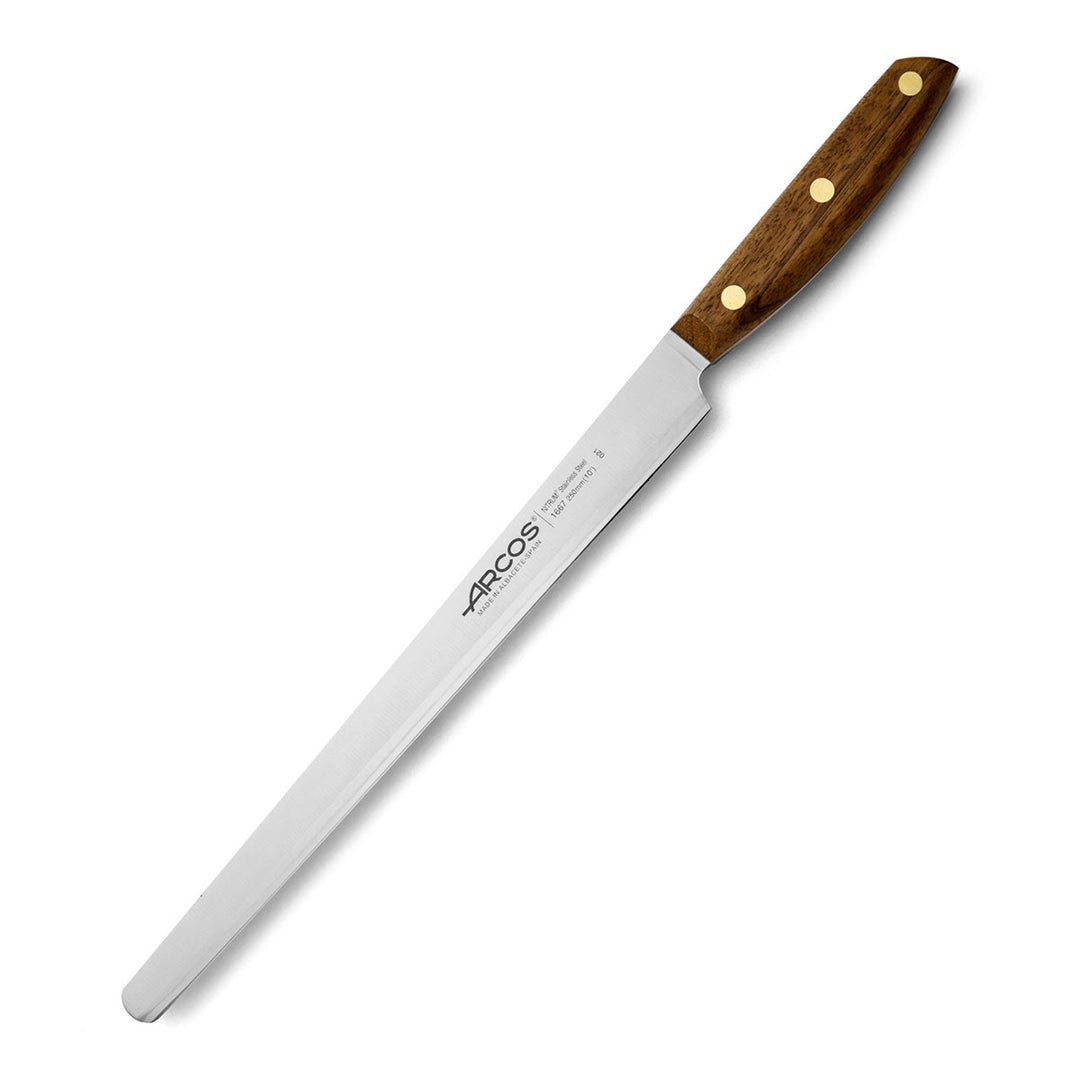 ARCOS Nórdika - Cuchillo Jamonero 25 cm Acero Inoxidable Nitrum. Mango de Ovengkol