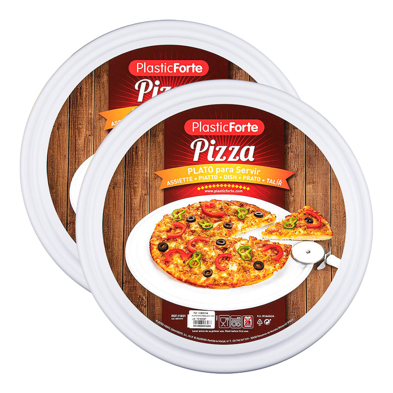 Plastic Forte - Juego de 2 Platos Redondos para Pizzas y Tartas de 35 cm. Blanco