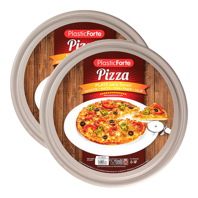 Plastic Forte - Juego de 2 Platos Redondos para Pizzas y Tartas de 35 cm. Marron