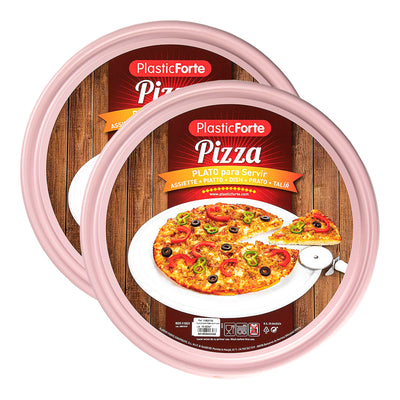 Plastic Forte - Juego de 2 Platos Redondos para Pizzas y Tartas de 35 cm. Rosa