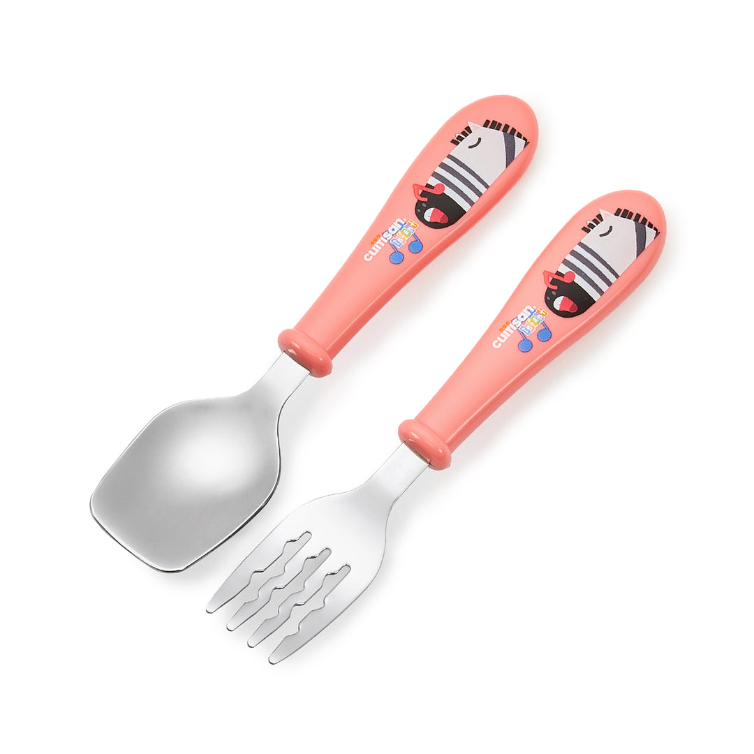 Cuitisan Baby - Set de Tenedor y Cuchara Infantiles de 15 cm en Acero Inoxidable. Rosa