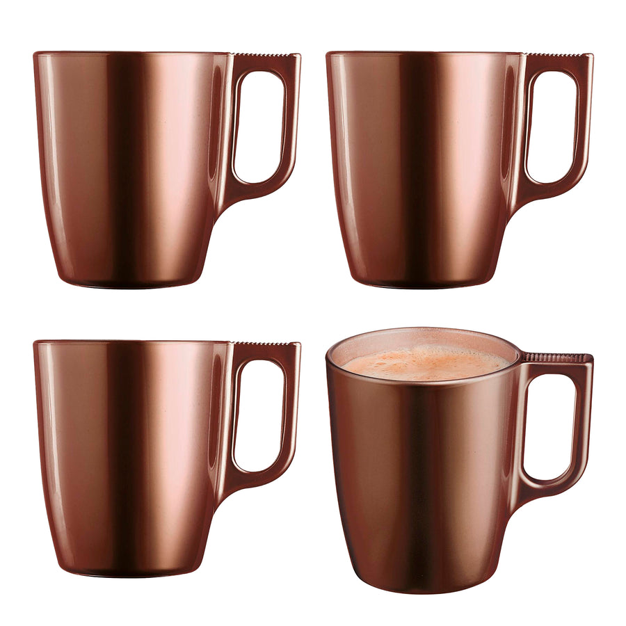 Luminarc Flashy - Juego de 4 Tazas de Desayuno de 25 cl en Vidrio Templado. Chocolate