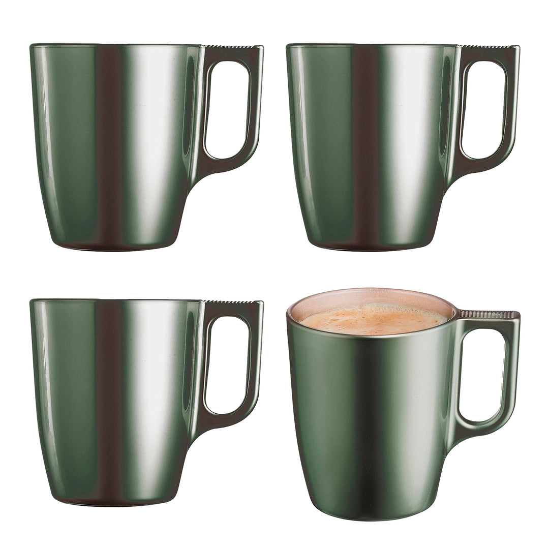 Luminarc Flashy - Juego de 4 Tazas de Desayuno de 25 cl en Vidrio Templado. Green Leaf