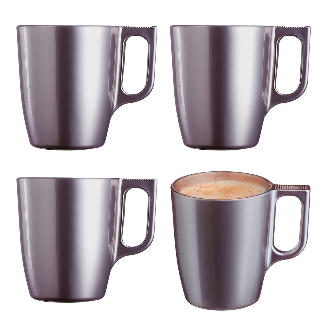 Luminarc Flashy - Juego de 4 Tazas de Desayuno de 25 cl en Vidrio Templado. Lavender