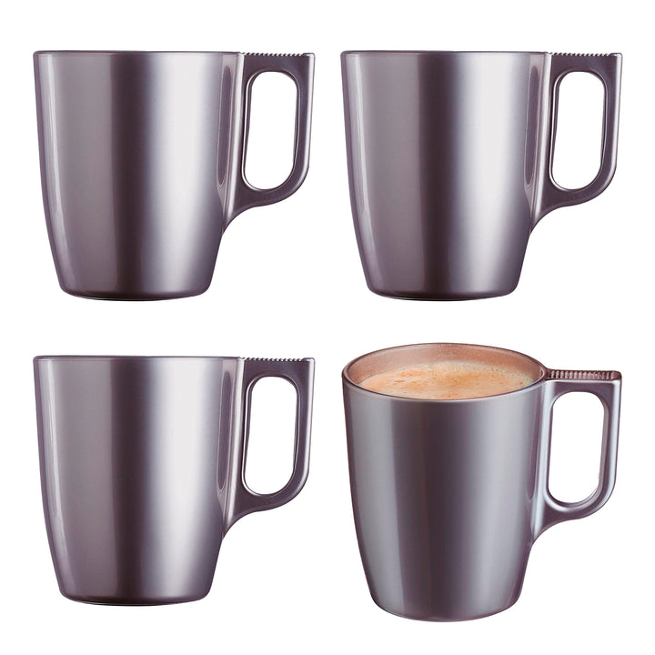 Luminarc Flashy - Juego de 4 Tazas de Desayuno de 25 cl en Vidrio Templado. Lavender