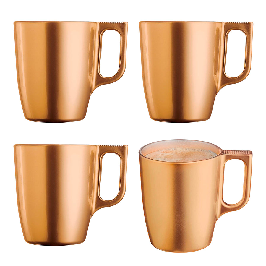 Luminarc Flashy - Juego de 4 Tazas de Desayuno de 25 cl en Vidrio Templado. Neo Gold