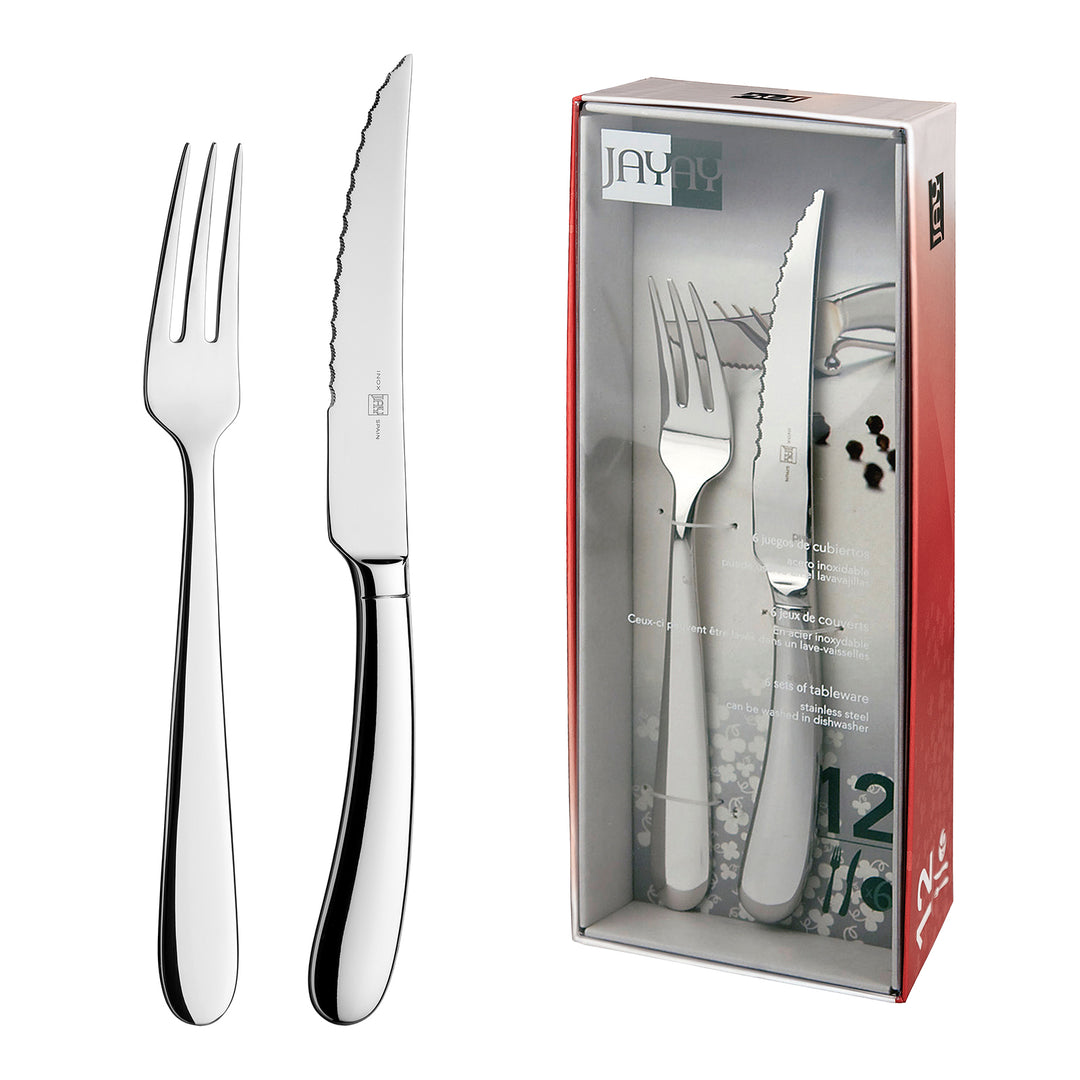 JAY Steak Premium - Set de 12 Cubiertos Chuleteros de 23 cm en Acero Inoxidable