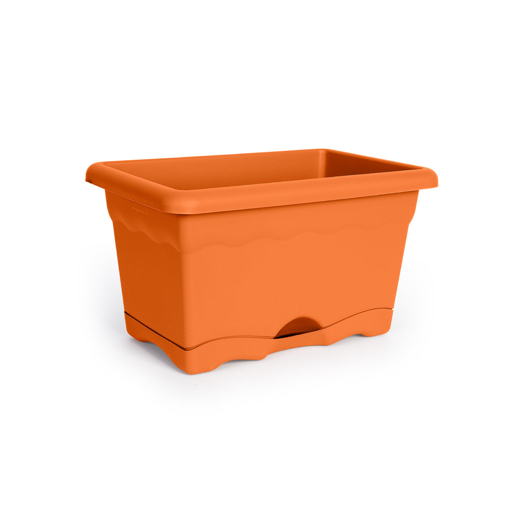 Plastiken TERRA - Set de 4 Jardineras con Plato Integrado. Medida 30 cm 6L. Terracota