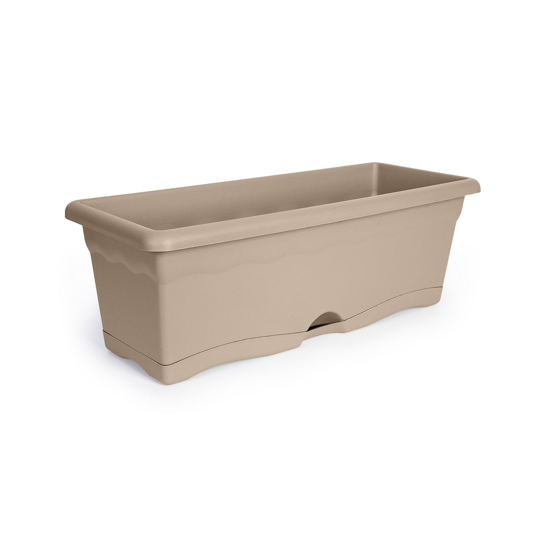 Plastiken TERRA - Set de 4 Jardineras con Plato Integrado. Medida 50 cm 10L. Taupe