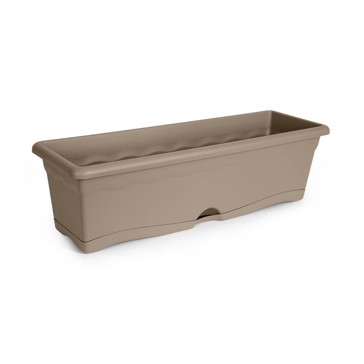 Plastiken TERRA - Set de 4 Jardineras con Plato Integrado. Medida 60 cm 12L. Taupe