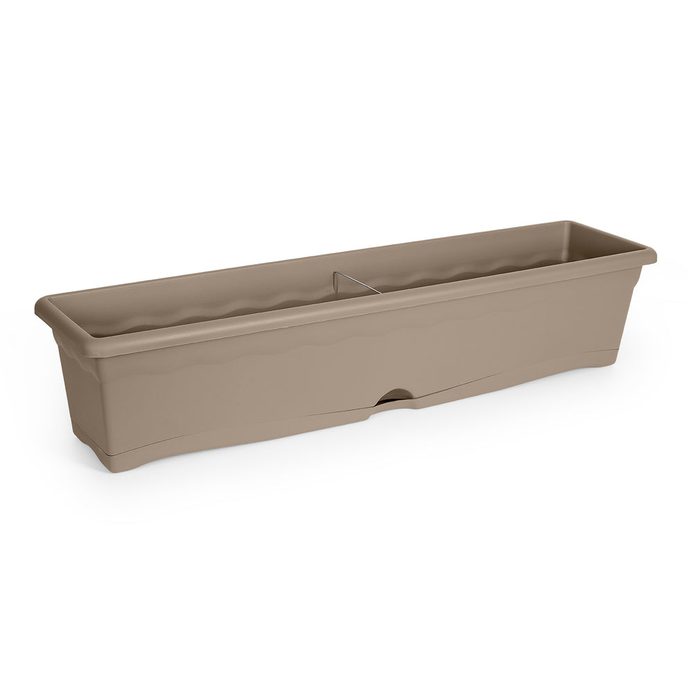 Plastiken TERRA - Set de 4 Jardineras con Plato Integrado. Medida 80 cm 16L. Taupe