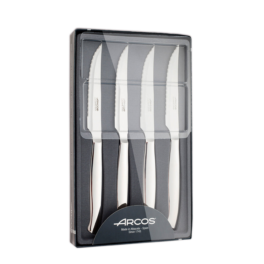 ARCOS - Set de 4 Cuchillos Chuleteros Monoblock en Acero Inoxidable