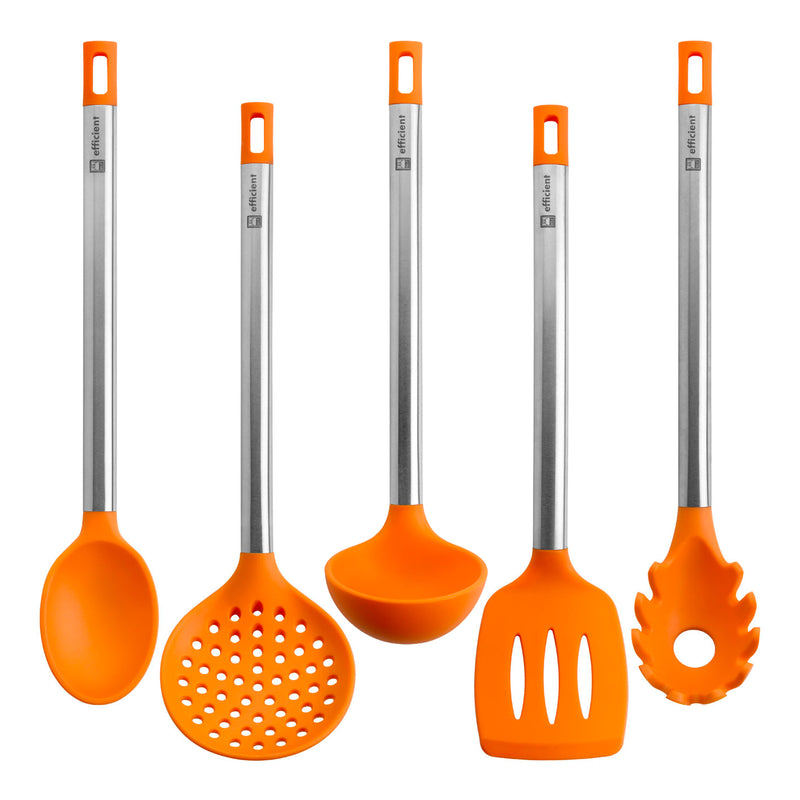 BRA Efficient Set 3 utensilios cocina, 36.5 cm, espátula, cuchara, cazo,  Acero INOX, Nailon y Silicona