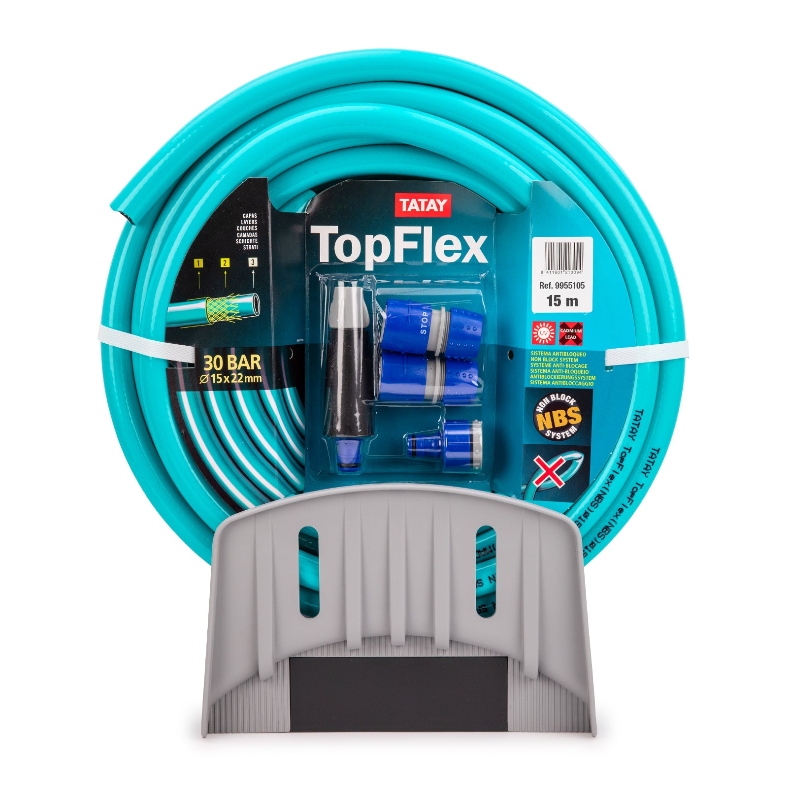 TATAY Top Flex - Juego Universal de Soporte y Manguera 15m con Conectores y Boquilla