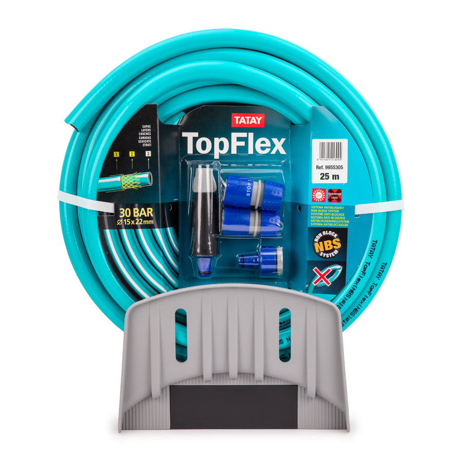 TATAY Top Flex - Juego Universal de Soporte y Manguera 25m con Conectores y Boquilla