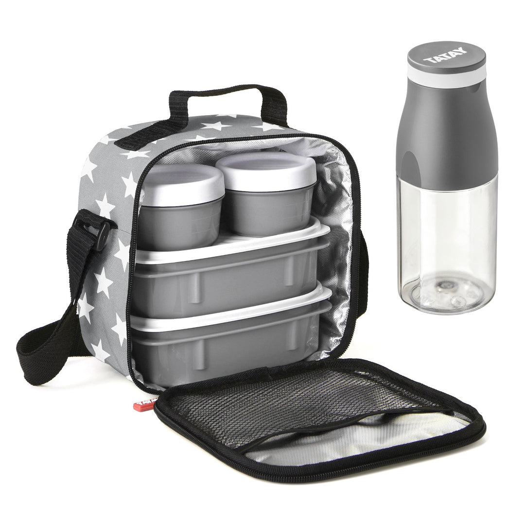 TATAY 1167513 - Kit Bolsa Térmica Porta Alimentos Urban Food Casual y Botella Urban Drink, Stars Grey