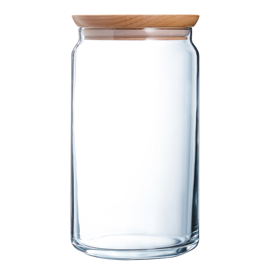 Luminarc Pure Jar - Bote Hermético Redondo de 2L en Vidrio con Tapa de Madera