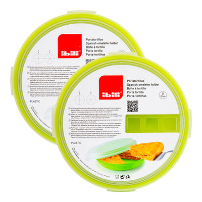 IBILI - Lote de 2 Recipientes Redondos Porta Tortillas y Porta Tartas de 21.5 cm. Verde