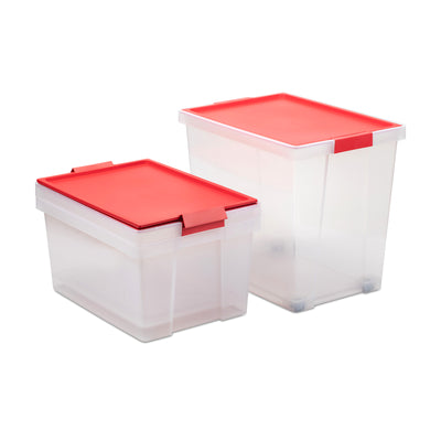 TATAY - Set de 3 Cajas de Ordenación Multiusos Grandes 100% Reciclables con Tapa Abatible. Rojo