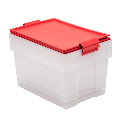 TATAY - Set de 3 Cajas de Ordenación Multiusos 15L 100% Reciclable con Tapa Abatible. Rojo