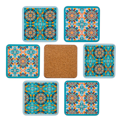 JAVIER Azulejos - Set de 6 Posavasos Cuadrados en Madera y Corcho. Verde
