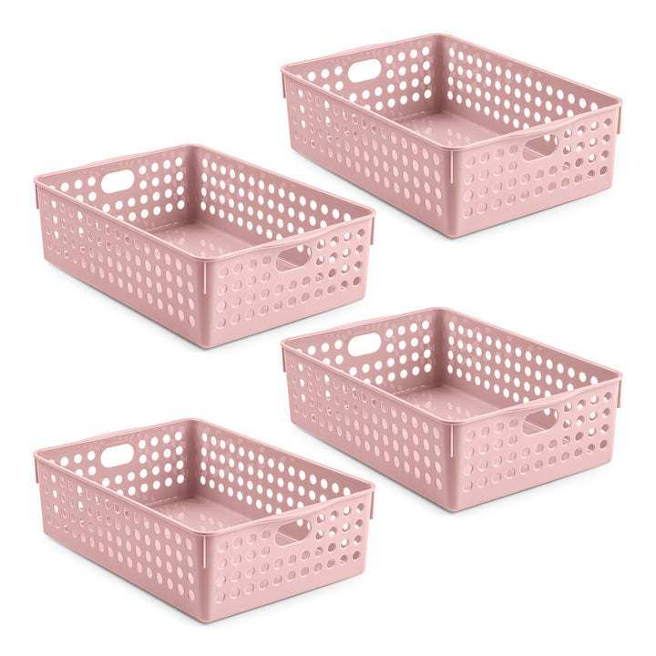 Plastic Forte Atlas - Set de 4 Cestas Multiusos de Ordenación Rectangulares Nº 4. Rosa