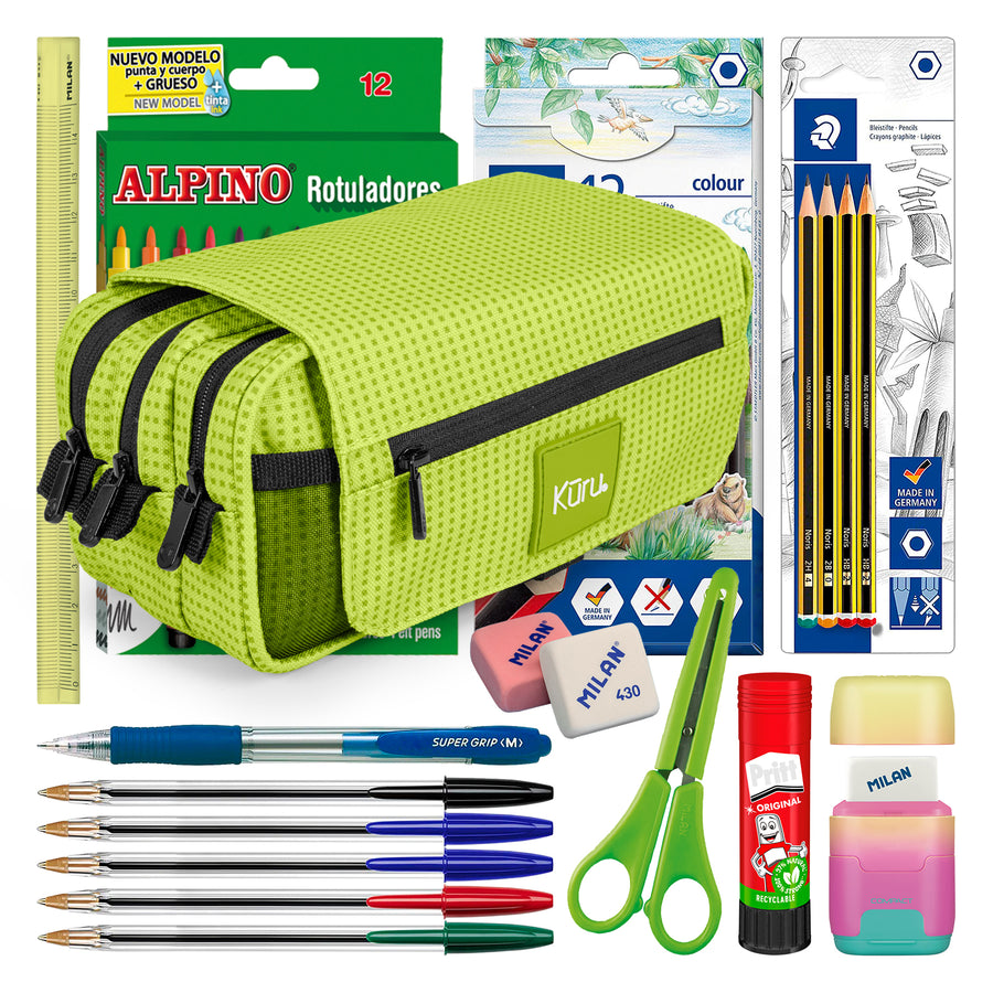 ColePack Kūru 2022 - Estuche Triple de 3 Cremalleras con Material Escolar Incluido. Lima