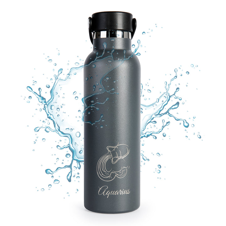 Runbott Zodiac - Botella Térmica Sport de 0.6L con Interior Cerámico. Acuario Antracita