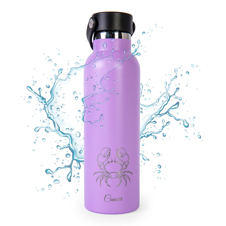 Runbott Zodiac - Botella Térmica Sport de 0.6L con Interior Cerámico. Cáncer Lila