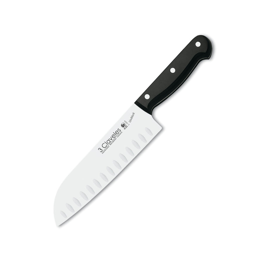 3 Claveles Uniblock - Cuchillo Santoku Alveolado Profesional 18 cm Acero Inoxidable