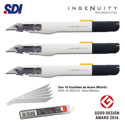 Pack de 3 Cutters Profesionales  SDI Ingenuity con 10 Cuchillas de Recambio Acero SK2+Cr