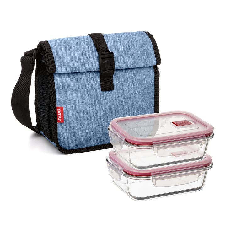 TATAY Urban Roll&Go -  Bolsa Térmica Enrollable 4.2L con Recipientes, Denim Blue