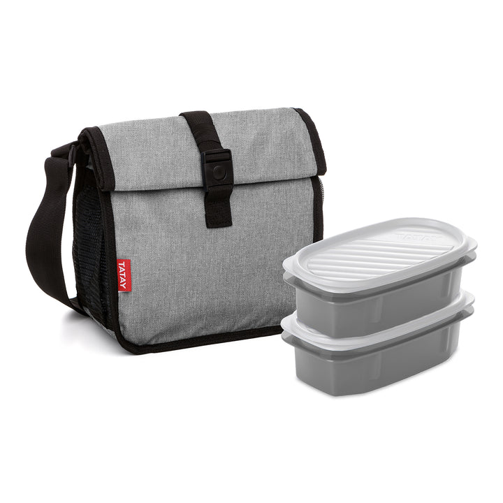 TATAY Urban Roll&Go -  Bolsa Térmica Enrollable 4.2L con Recipientes, Denim Grey