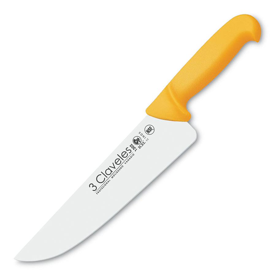 3 Claveles Proflex - Cuchillo Profesional Carnicero Ancho 24 cm Microban. Amarillo