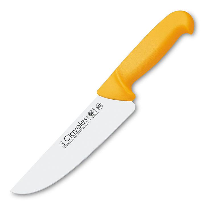 3 Claveles Proflex - Cuchillo Profesional Carnicero Ancho 18 cm Microban. Amarillo