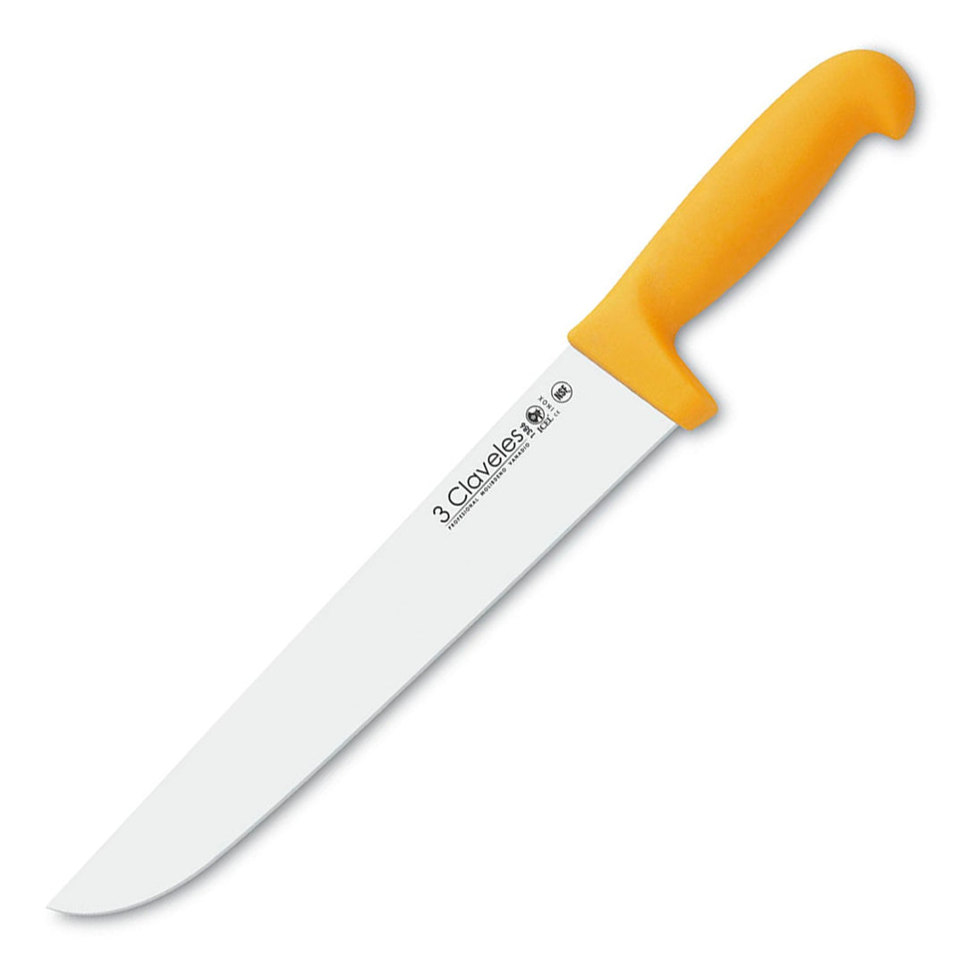 3 Claveles Proflex - Cuchillo Profesional Carnicero Ancho 25 cm Microban. Amarillo