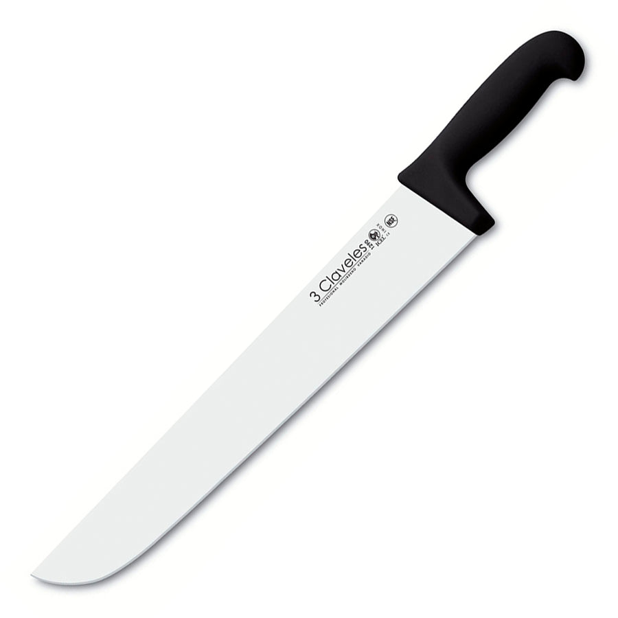 3 Claveles Proflex - Cuchillo Profesional Carnicero Ancho 36 cm Microban. Negro