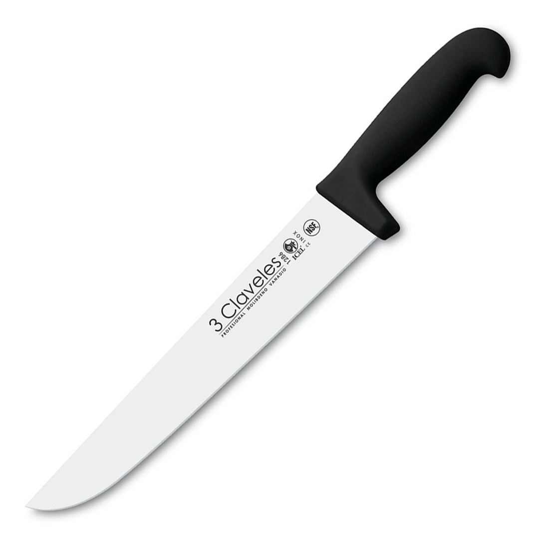 3 Claveles Proflex - Cuchillo Profesional Carnicero Ancho 25 cm Microban. Negro