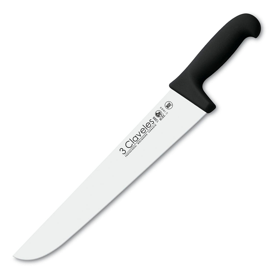 3 Claveles Proflex - Cuchillo Profesional Carnicero Ancho 30 cm Microban. Negro