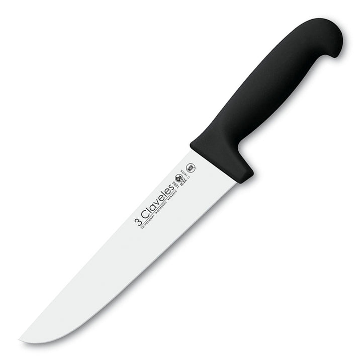 3 Claveles Proflex - Cuchillo Profesional Carnicero Ancho 18 cm Microban. Negro