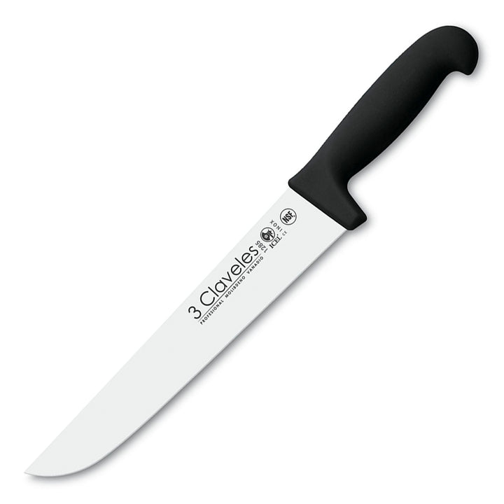 3 Claveles Proflex - Cuchillo Profesional Carnicero Ancho 22 cm Microban. Negro