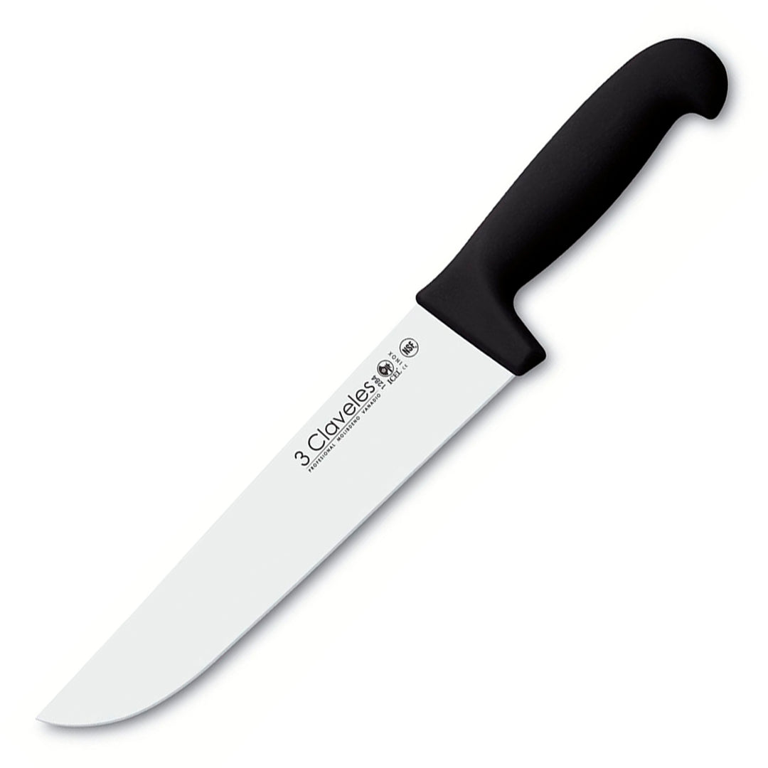 3 Claveles Proflex - Cuchillo Profesional Carnicero Ancho 20 cm Microban. Negro