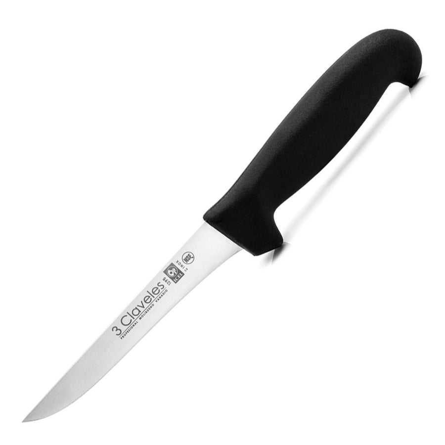 3 Claveles Proflex - Cuchillo Profesional Deshuesador Estrecho 13 cm Microban. Negro