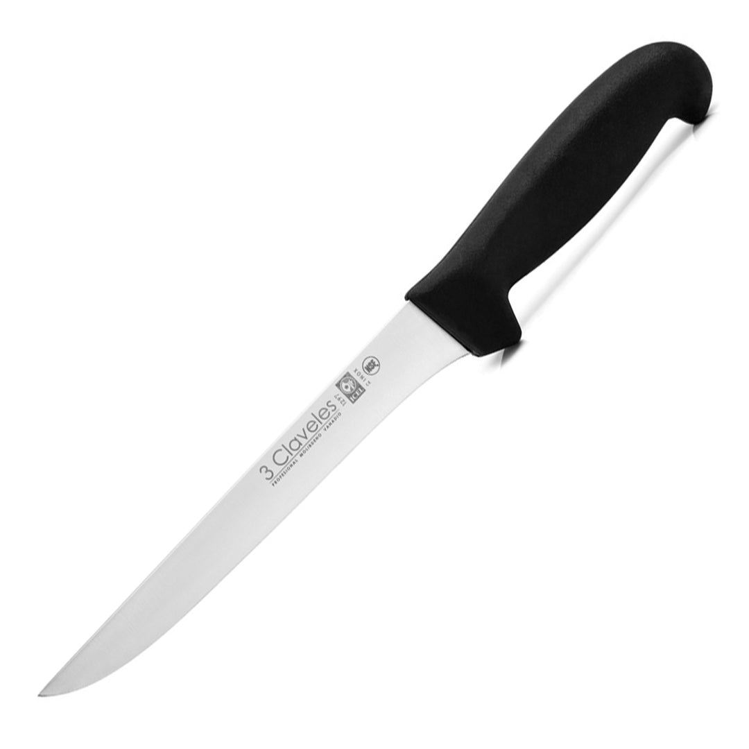 3 Claveles Proflex - Cuchillo Profesional Deshuesador Estrecho 18 cm Microban. Negro