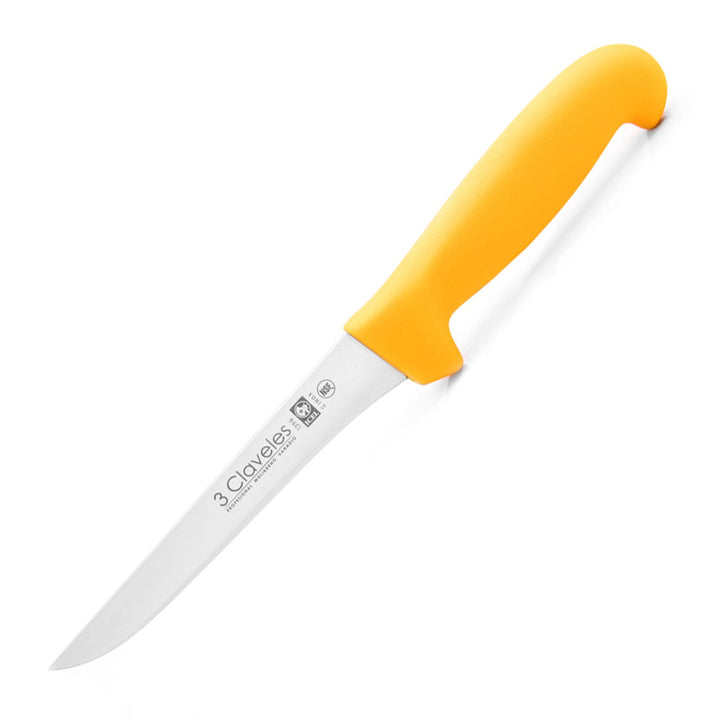 3 Claveles Proflex - Cuchillo Profesional Deshuesador Estrecho 15 cm Microban. Amarillo