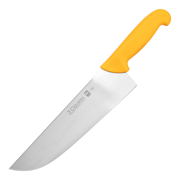 3 Claveles Proflex - Cuchillo Profesional Carnicero Ancho 27 cm Microban. Amarillo