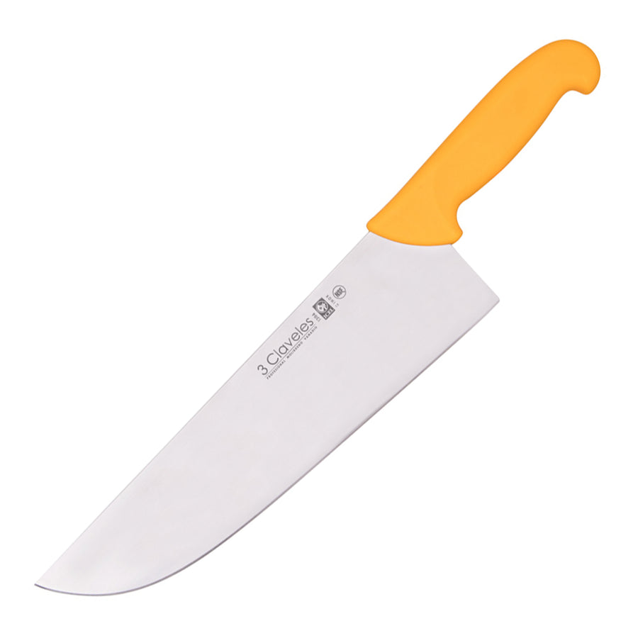 3 Claveles Proflex - Cuchillo Profesional Carnicero Ancho 29 cm Microban. Amarillo