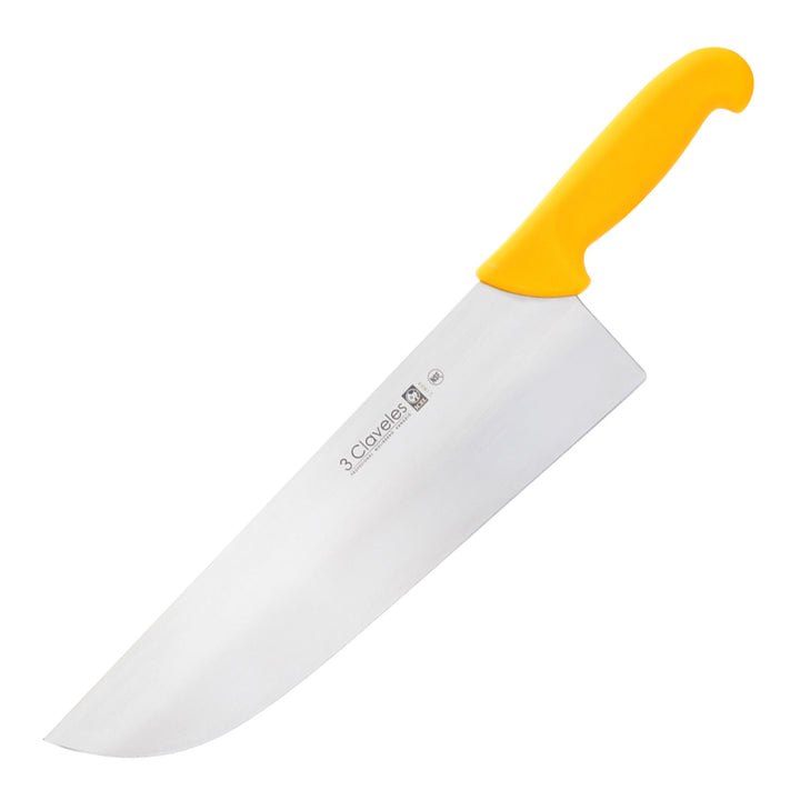 3 Claveles Proflex - Cuchillo Profesional Carnicero Ancho 32 cm Microban. Amarillo